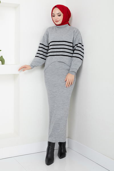 MRV U.Z. - Striped Hijab Dress 9014UZ1029-M Grey