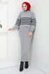 Striped Hijab Dress 9014UZ1029-M Grey - Thumbnail