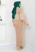 Striped Hijab Dress 9014UZ1029-M Latte - Thumbnail