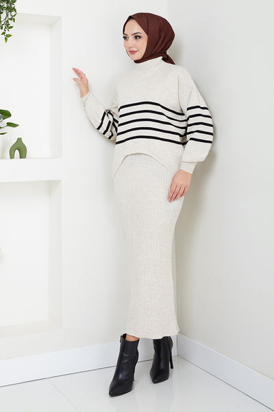 MRV U.Z. - Striped Hijab Dress 9014UZ1029-M The Stone - 346326