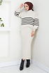 Striped Hijab Dress 9014UZ1029-M The Stone - Thumbnail