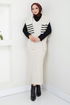 Striped Hijab Dress 9014UZ1029-M The Stone - Thumbnail