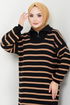 Striped Knitwear Dress 6025KL1035-M Black - Thumbnail