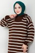 Striped Knitwear Dress 6025KL1035-M Coffee - Thumbnail