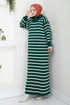 Striped Knitwear Dress 6025KL1035-M Emerald - Thumbnail