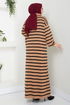 Striped Knitwear Dress 6025KL1035-M Latte - Thumbnail