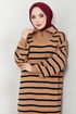 Striped Knitwear Dress 6025KL1035-M Latte - Thumbnail