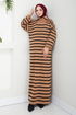 Striped Knitwear Dress 6025KL1035-M Latte - Thumbnail