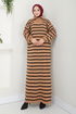 Striped Knitwear Dress 6025KL1035-M Latte - Thumbnail