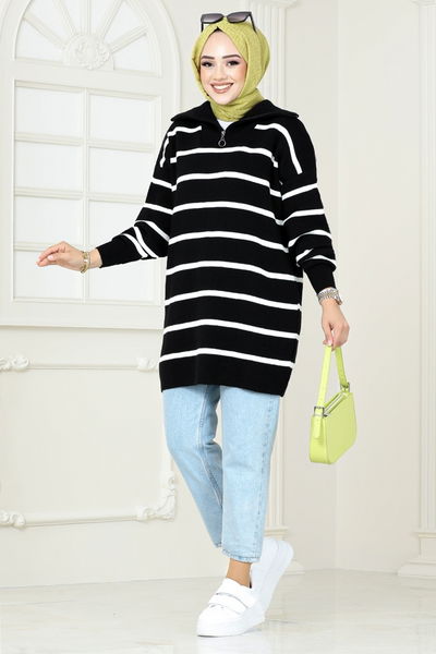 MRV K.L.N. - Striped Knitwear Tunic 1002KLN1035-M Black