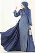 SUAL Drapeli Pelerin Abiye 4928D170-MS İndigo - Thumbnail