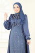 SUAL Drapeli Pelerin Abiye 4928D170-MS İndigo - Thumbnail