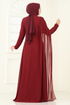 SUAL Taş Detay Pelerinli Abiye 6294LPN858-MS Bordo - Thumbnail