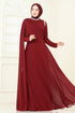SUAL Taş Detay Pelerinli Abiye 6294LPN858-MS Bordo - Thumbnail