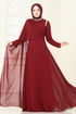 SUAL Taş Detay Pelerinli Abiye 6294LPN858-MS Bordo - Thumbnail
