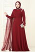 SUAL Taş Detay Pelerinli Abiye 6294LPN858-MS Bordo - Thumbnail