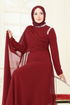 SUAL Taş Detay Pelerinli Abiye 6294LPN858-MS Bordo - Thumbnail