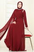 SUAL Taş Detay Pelerinli Abiye 6294LPN858-MS Bordo - Thumbnail
