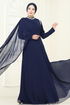 SUAL Taş Detay Pelerinli Abiye 6294LPN858-MS Laci - Thumbnail