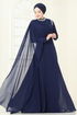 SUAL Taş Detay Pelerinli Abiye 6294LPN858-MS Laci - Thumbnail