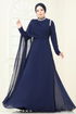 SUAL Taş Detay Pelerinli Abiye 6294LPN858-MS Laci - Thumbnail