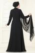 SUAL Taş Detay Pelerinli Abiye 6294LPN858-MS Siyah - Thumbnail