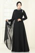 SUAL Taş Detay Pelerinli Abiye 6294LPN858-MS Siyah - Thumbnail