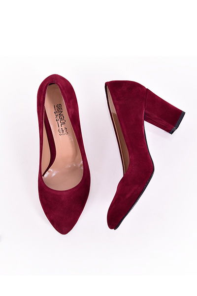 ŞNG - Süet Topuklu Ayakkabı Bordo ŞNG9090-1