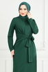 Sur Le Côté Ceinture Détaillé Robe 0409ALG1079-L Émeraude - Thumbnail