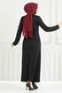 Sur Le Côté Ceinture Détaillé Robe 0409ALG1079-L Noir - Thumbnail
