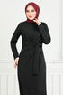 Sur Le Côté Ceinture Détaillé Robe 0409ALG1079-L Noir - Thumbnail