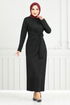 Sur Le Côté Ceinture Détaillé Robe 0409ALG1079-L Noir - Thumbnail