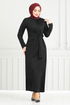 Sur Le Côté Ceinture Détaillé Robe 0409ALG1079-L Noir - Thumbnail