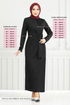 Sur Le Côté Ceinture Détaillé Robe 0409ALG1079-L Noir - Thumbnail