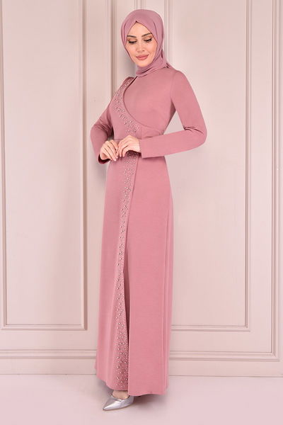 ASM - Taş Detay Elbise Gül Kurusu ASM2459 - 289439