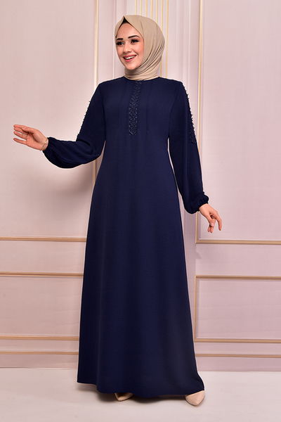 ELC - Taş Detay Ferace Elbise İndigo ELC22204