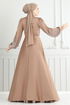 Taş Detay Saten Abiye 5675EDF311-MS Açık Kahve - Thumbnail
