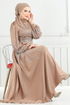 Taş Detay Saten Abiye 5675EDF311-MS Açık Kahve - Thumbnail