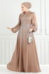Taş Detay Saten Abiye 5675EDF311-MS Açık Kahve - Thumbnail