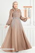 Taş Detay Saten Abiye 5675EDF311-MS Açık Kahve - Thumbnail