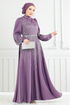 Taş Detay Saten Abiye 5675EDF311-MS Koyu Lila - Thumbnail