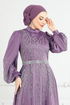 Taş Detay Saten Abiye 5675EDF311-MS Koyu Lila - Thumbnail