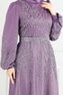 Taş Detay Saten Abiye 5675EDF311-MS Koyu Lila - Thumbnail