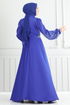 Taş Detay Saten Abiye 5675EDF311-MS Saks - Thumbnail
