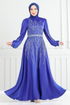 Taş Detay Saten Abiye 5675EDF311-MS Saks - Thumbnail