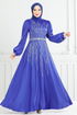 Taş Detay Saten Abiye 5675EDF311-MS Saks - Thumbnail