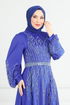 Taş Detay Saten Abiye 5675EDF311-MS Saks - Thumbnail