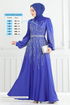 Taş Detay Saten Abiye 5675EDF311-MS Saks - Thumbnail
