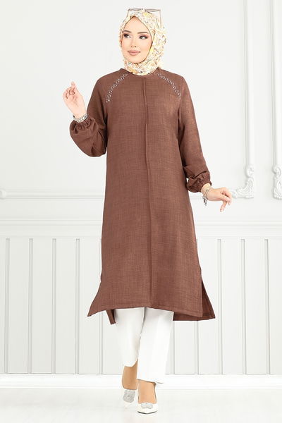 MRV H.B.S. - Taş Detay Tesettür Tunik 3124HBS932-M Açık Kahve