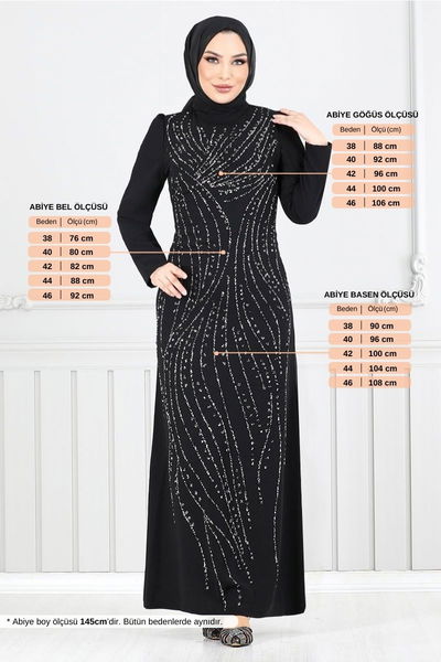 MRV M.D.H. - Taş Detaylı Abiye Elbise 4408MDH1093-M Siyah